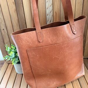 Madewell Brown Leather Tote Bag Large Cognac Transport Style Shopper Minimalist